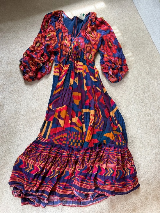 FARM Rio Dresses & Skirts - FARM Rio Multicolor Floral & Geometric Maxi Dress — Navy, Red, Yellow